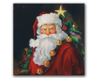 Framed or Canvas-Wrapped Santa & Jingle Bells Portrait (Woodland Santa)