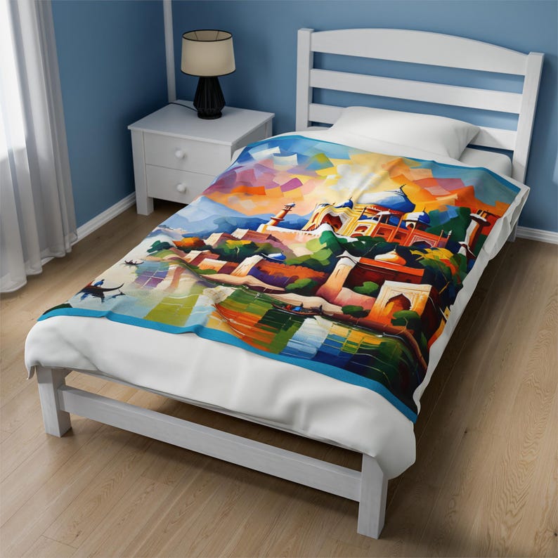 India Plush Blanket, Symbols of India Throw, Travel Keepsake, Christmas