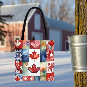 Tote Bag Canada Vibe für Sie, Ahornblatt Tote, Einkaufstasche im nördlichen Stil Geschenk für Ihn, Kanada Symbole Buch / Einkaufstasche Urlaub Handgepäck