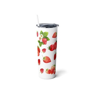 Strawberry Tumbler, Skinny Steel Tumbler with Straw, 20oz Strawberry Tumbler, Gift for Her