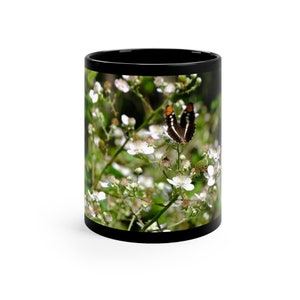 Butterfly Mug, Black and White Butterfly on Flowers, Butterfly Gift, Butterfly Lovers Gift, Nature Lover Gift, Birthday Gift