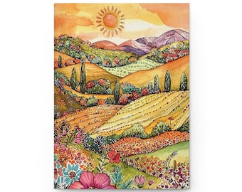 Sunlit Tuscan Landscape Hardcover Journal | Floral Meadow Notebook Gift for her Teen Girl Gift