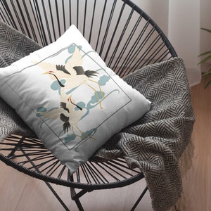 Elegant Dancing Crane Pillow: Double-Sided Print