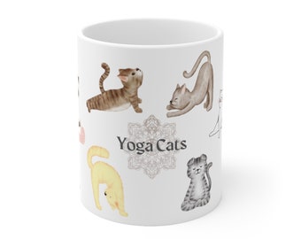 Yoga Cats Mug, Funny Cat Mug, Yoga Mug, Perfect Cat Owner Mug, Cat Gifts, Gift for Her, Cute Cats Mug, Whimsical Cats