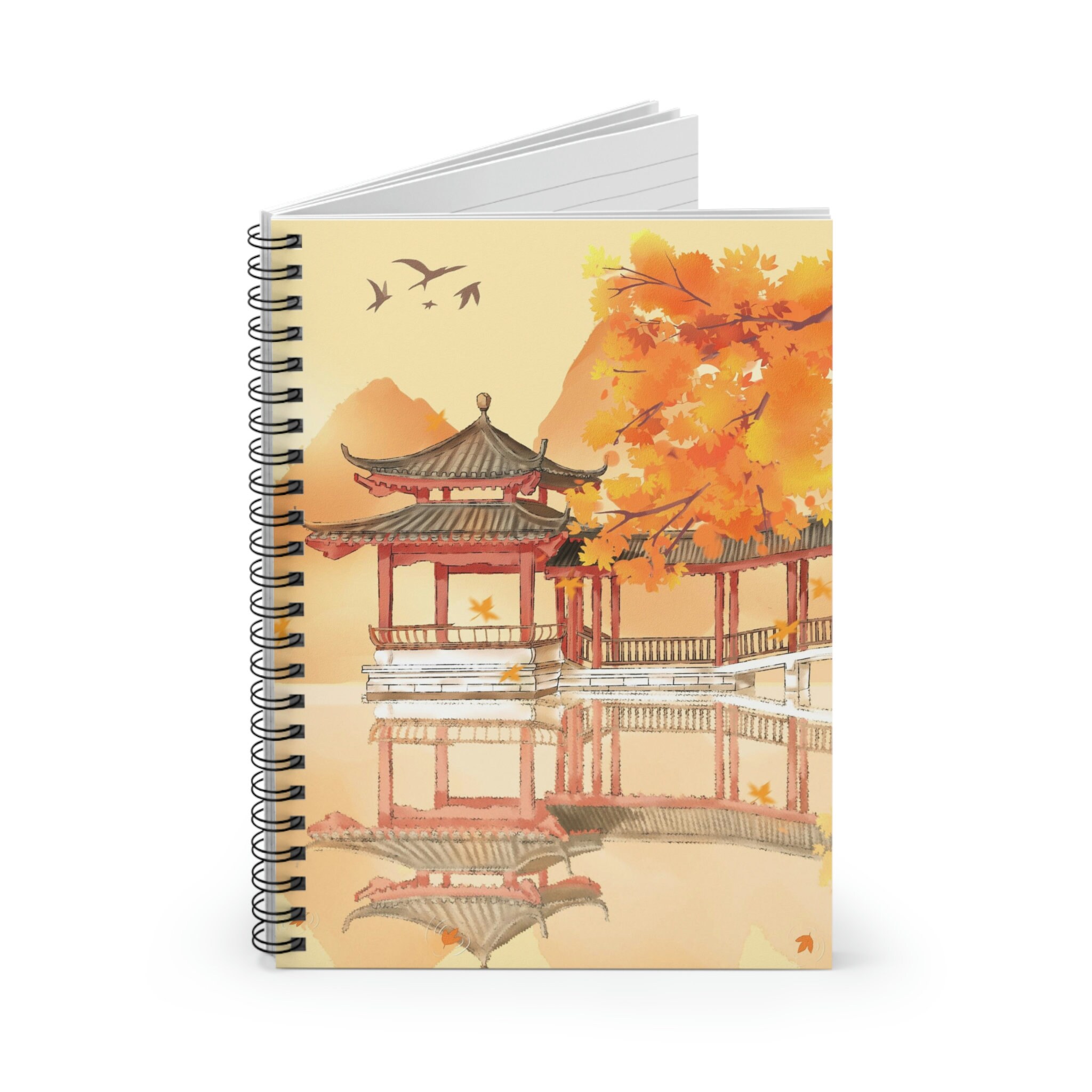 Asian Pagoda Notebook, Oriental Art Hardcover Spiral Notebook, Bullet ...
