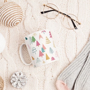 Fun Christmas Mug, Whimsical Pastel Christmas Trees, Festive Pastel Pines: Christmas Mug