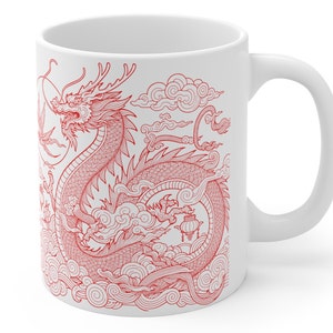 Chinese New Year Red Dragon Mug, Lunar New Year Mug, Elegant Dragon Mug, 2024 Dragon Mug