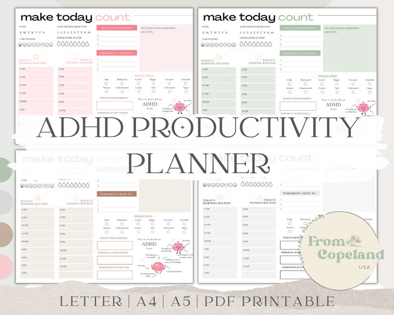 ADHD Planner, adhd planner printable, adhd daily planner, adhd planner adult, adhd digital planner, adhd to do list, habit tracker, PDF image 1