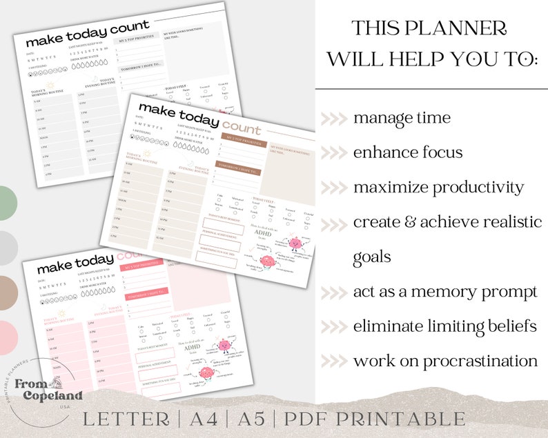 ADHD Planner, adhd planner printable, adhd daily planner, adhd planner adult, adhd digital planner, adhd to do list, habit tracker, PDF image 5