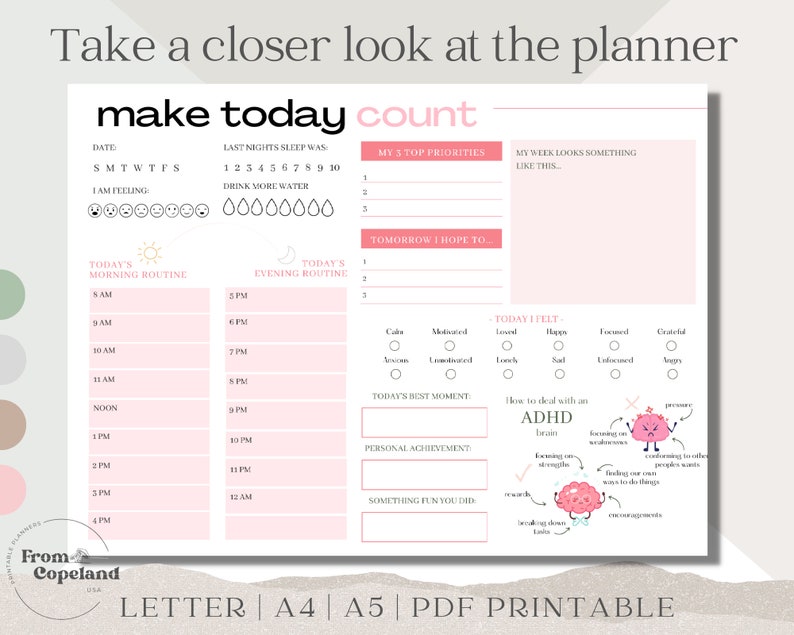 ADHD Planner, adhd planner printable, adhd daily planner, adhd planner adult, adhd digital planner, adhd to do list, habit tracker, PDF image 4