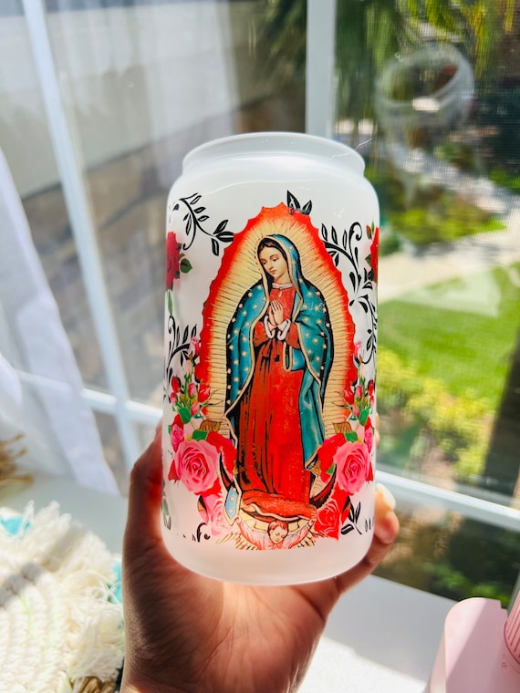 Nuestra Señora de Guadalupe 16oz Frosted Holographic Glass Tumbler Cup, Día  de la Virgen de Guadalupe 12 de Diciembre, Virgin Mary Cup