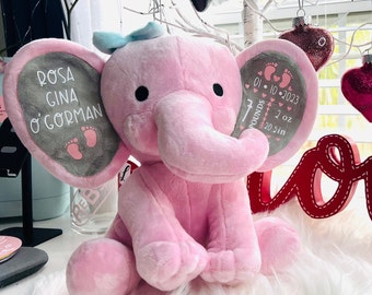 Personalized Birth Announcement Gift, Elephant Stuffed Animal, Personalized Name Newborn Gift, Birth Stats, Baby Shower Gift, Baby Gift