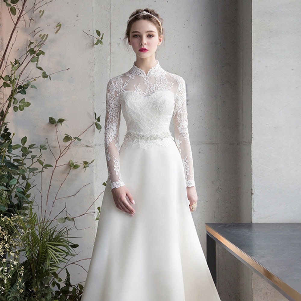 Unique Civil Wedding Dress Modest Floral Wedding Dress - Etsy
