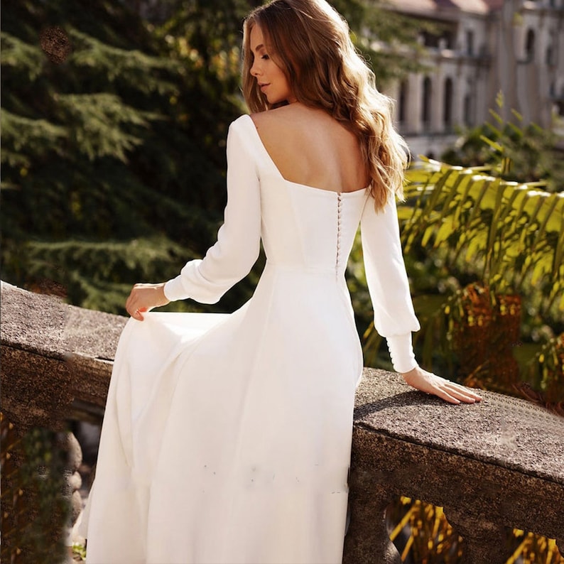 Simple Civil Wedding Dress Elegant Backless Satin Bridal - Etsy