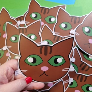 Brown Tabby Cat Big Sticker, Laptop Decal, Drink Bottle Sticker, Giant Kitty Cat Sticker, Cute Gift Idea