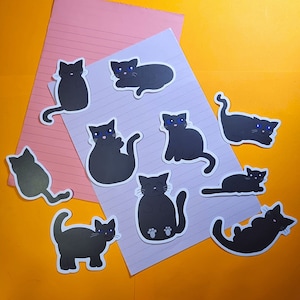 Dark Grey Cat Stickers Pack, Black Kitty Collection, Journal Die-Cut Vinyl, Drink Bottle Sticker, Laptop Phone Tablet Decal, Cute Gift