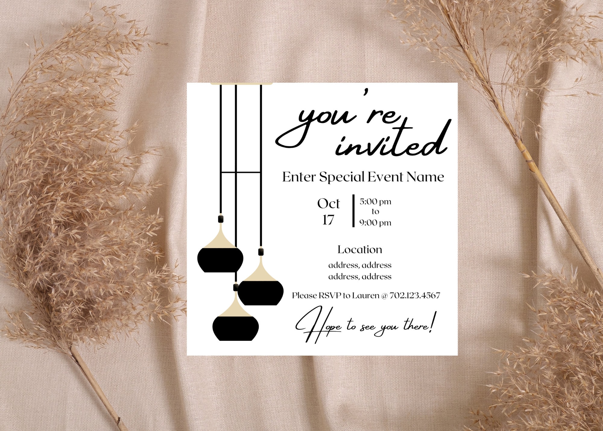 EDITABLE| You're Invited Party Invitation| Modern Black & White Square ...