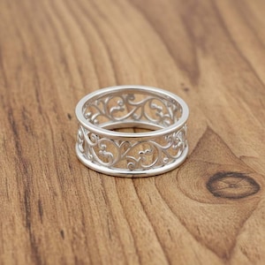 Filigraner Silber Swirl Ring, Vintage Band, Boho Ring, Geschenk für Mama.