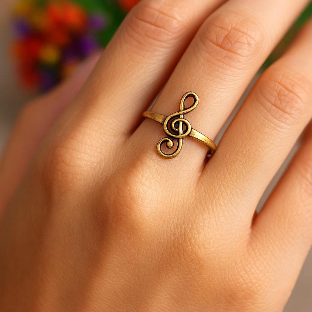 Treble Clef Music Ring, Brass Musical Note Ring, Music Lover Jewelry ...