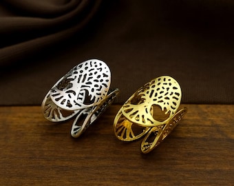 Tree of Life Rings Gold and Silver • Cutout Filigree Family Tree Statement Rings, Gift for Mom.