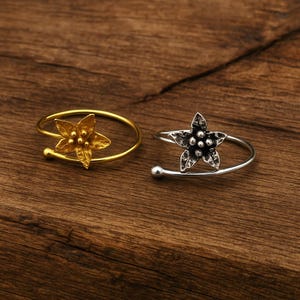 Adjustable Floral Wrap Ring in Silver Plated and Gold | Handmade Boho Flower Ring | Nature Inspired Jewelry