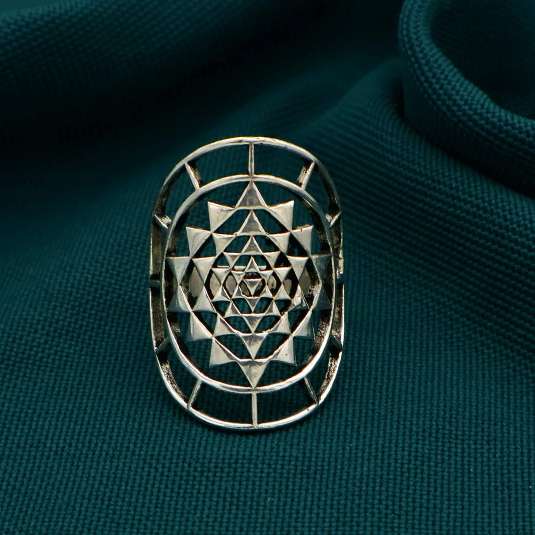 Sacred Geometry Sri Yantra Ring – Statement Mandala Design - Etsy