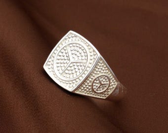 Mercedes Benz Ring: 18K Gold Sterling Silver Signet