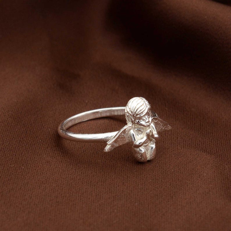 Sterling Silver Angel Ring: Chunky Handmade Jewelry Gift, New year Jewelry. image 3