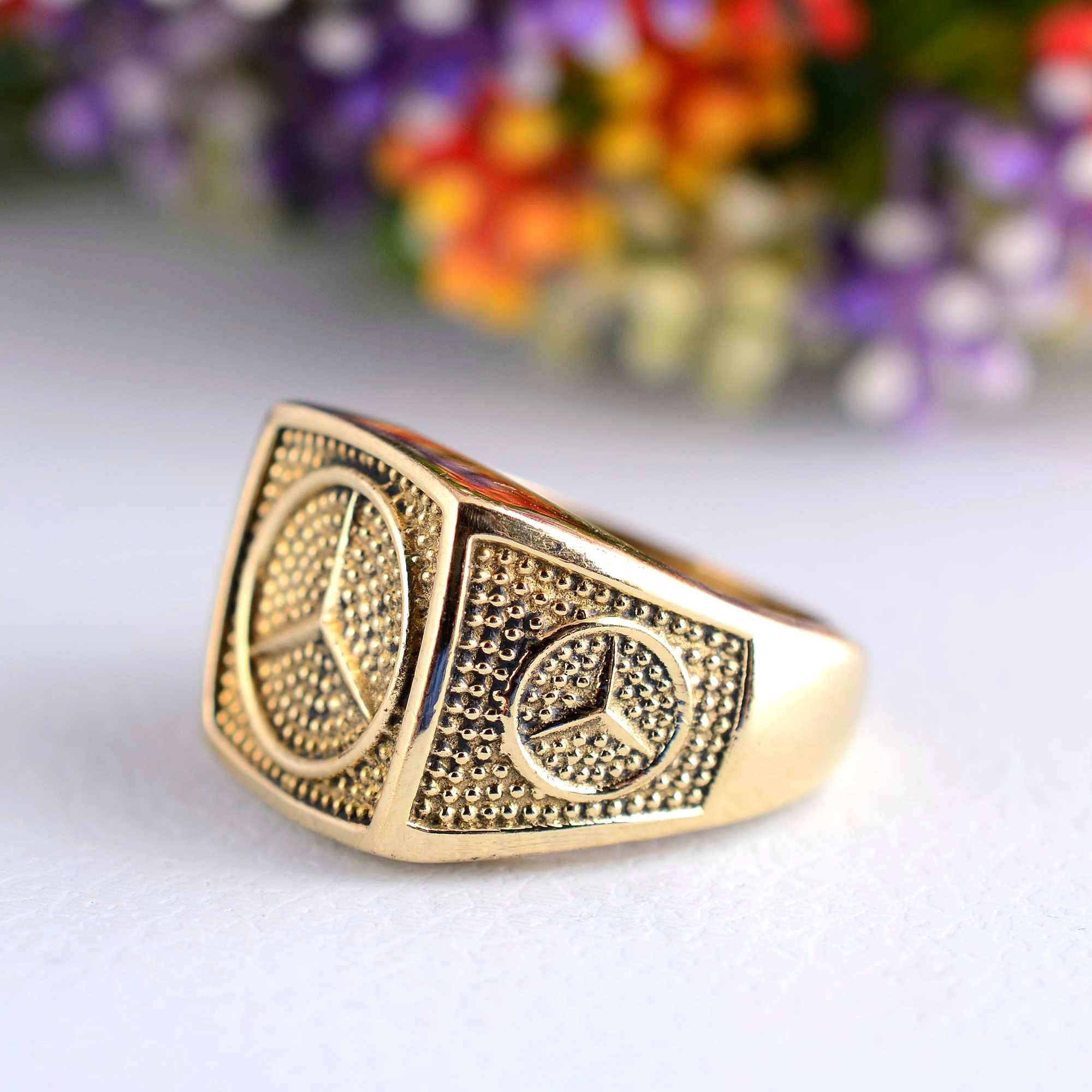 Vintage 18K Gold Mercedes Benz Statement Ring Latest Sports