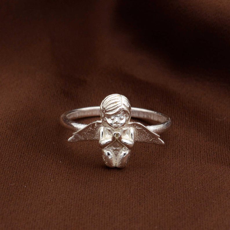 Sterling Silver Angel Ring: Chunky Handmade Jewelry Gift, New year Jewelry. image 1