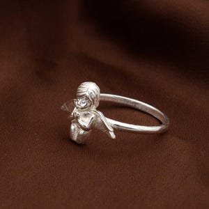 Sterling Silver Angel Ring: Chunky Handmade Jewelry Gift, New year Jewelry. image 5