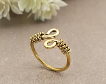 Gold Coil Open-Wrap Ring, Adjustable Wire Wrapped Statement Ring, Minimalist Boho Bypass Ring, Gift for Mom.