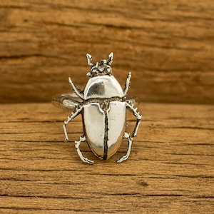 Bold Beetle Statement Ring – Adjustable Nature Inspired Insect Jewelry, Halloween Gifts