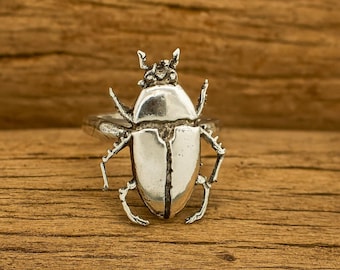 Bold Beetle Statement Ring – Adjustable Nature Inspired Insect Jewelry,