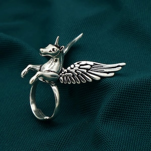 Pegasus Winged Horse Statement Ring – Bold Fantasy Jewelry Gift, Christmas Jewelry, Halloween