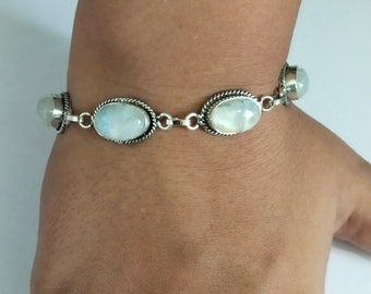 Rainbow Moonstone Bracelet, 925 Solid Sterling Silver Bracelet, Gemstone Bracelet, Moonstone Jewelry, Women Silver Jewelry