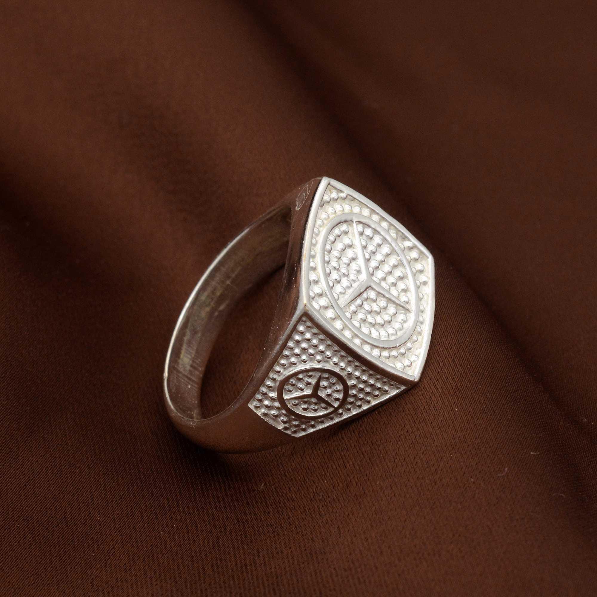 Handcrafted German Silver Mercedes Benz Logo Ring, Luxury Car 