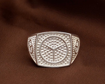 Vintage 18K Gold Mercedes Benz Statement Ring Latest Sports Car Logo Design Ring 925 Sterling Silver Ring Handmade Ring Signet Ring