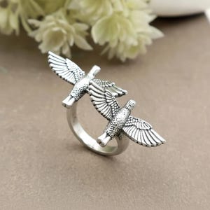 Flying Bird Brass and German Silver Ring – Double Sparrow Open Wing Design.