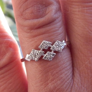 Round Moissanite Ring For Women, Rhombus Shaped Silver Ring, Geometric Ring For Women, Sterling Silver Diamond CZ Ring, Anniversary Gift Her