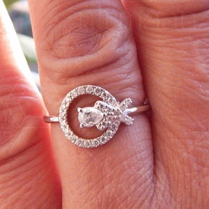 X Silver Ring, Round Diamond Moissanite Wedding Ring, Pear Shape Ring, Open Circle Ring For Women, Unique Silver Ring, Anniversary Gift Her