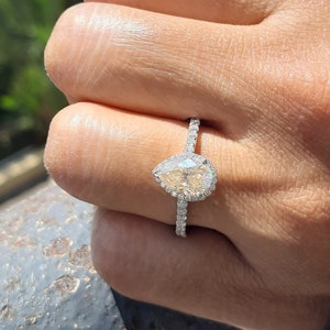 Pear Cut Halo Engagement Ring, Round Diamond CZ Wedding Ring, 925 Sterling Silver Halo Ring, Matching Bridal Ring, Promise Ring, Women Rings