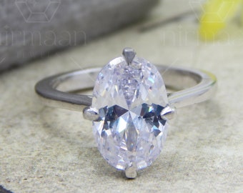 Oval Solitaire Engagement Ring, Cubic Zirconia 925 Sterling Silver Bridal Jewelry, Personalized Gifts