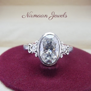 Oval Diamond Simulant Engagement Ring, Bezel Set Wedding Ring, Art Deco Vintage Style Bridal Ring, 925 Silver Vintage Ring, Anniversary Gift