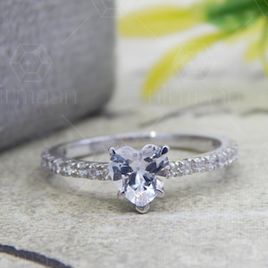 Heart Shape Engagement Ring, Love Ring For Women, 925 Sterling Silver Heart Ring, Round Diamond CZ Silver Ring, Anniversary Gift For Her