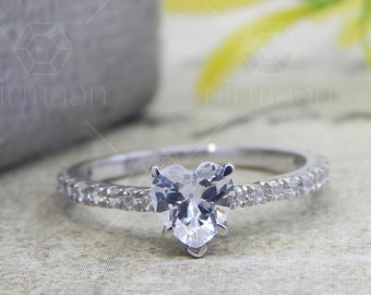 Heart CZ Engagement Ring, Sterling Silver Promise Ring Women
