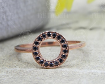 Black Diamond Ring, Open Circle Ring, Rose Gold Circle Ring, Minimalist Ring, Diamond Cz Circular Ring, Gold Karma Ring, Gift For Girlfriend