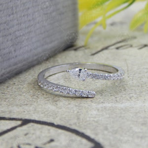 Sterling Silver Open Cuff Ring For Women, Pear & Round Cut Bypass Wrap Ring for Women,Unique Crossover Statement Jewelry Gift, Diamond Ring