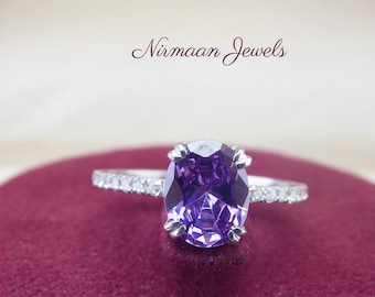 Amethyst Engagement Ring, Oval Cut CZ, 925 Sterling Silver