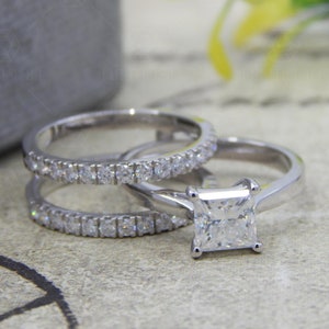 Princess Cut Moissanite Solitaire Wedding Ring Set, Engagement Ring Jacket Enhancer, Moissanite Ring Guard, Ring Enhancers And Wraps Silver